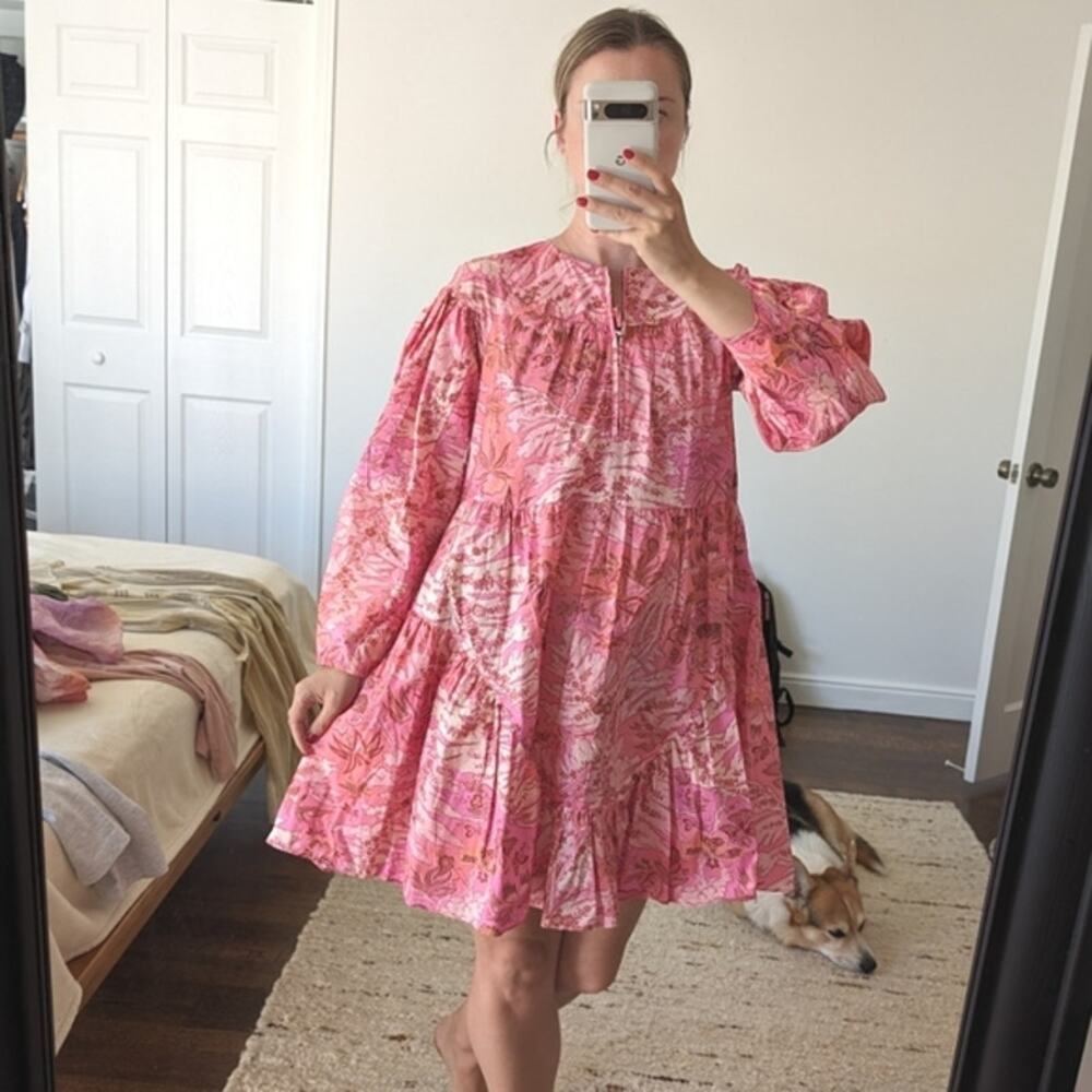 Ulla Johnson Leika Pink Ruffled Floral Cotton Mini Dress, Size 6